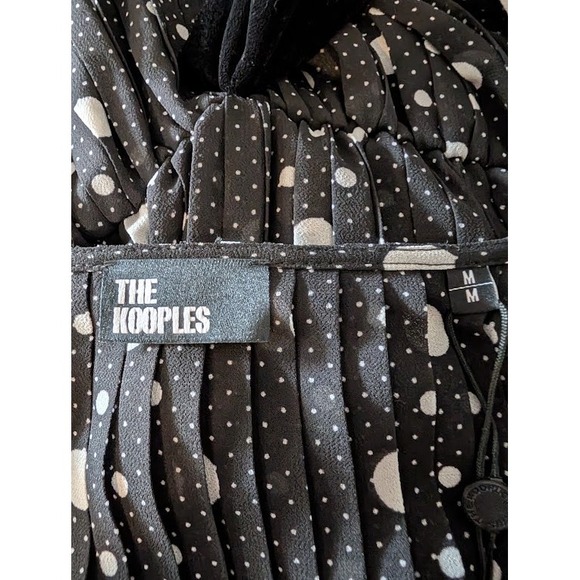 The Kooples Polka Dot Pleated Maxi Dress Black White Long Sleeve Belted Women M - Picture 8 of 9